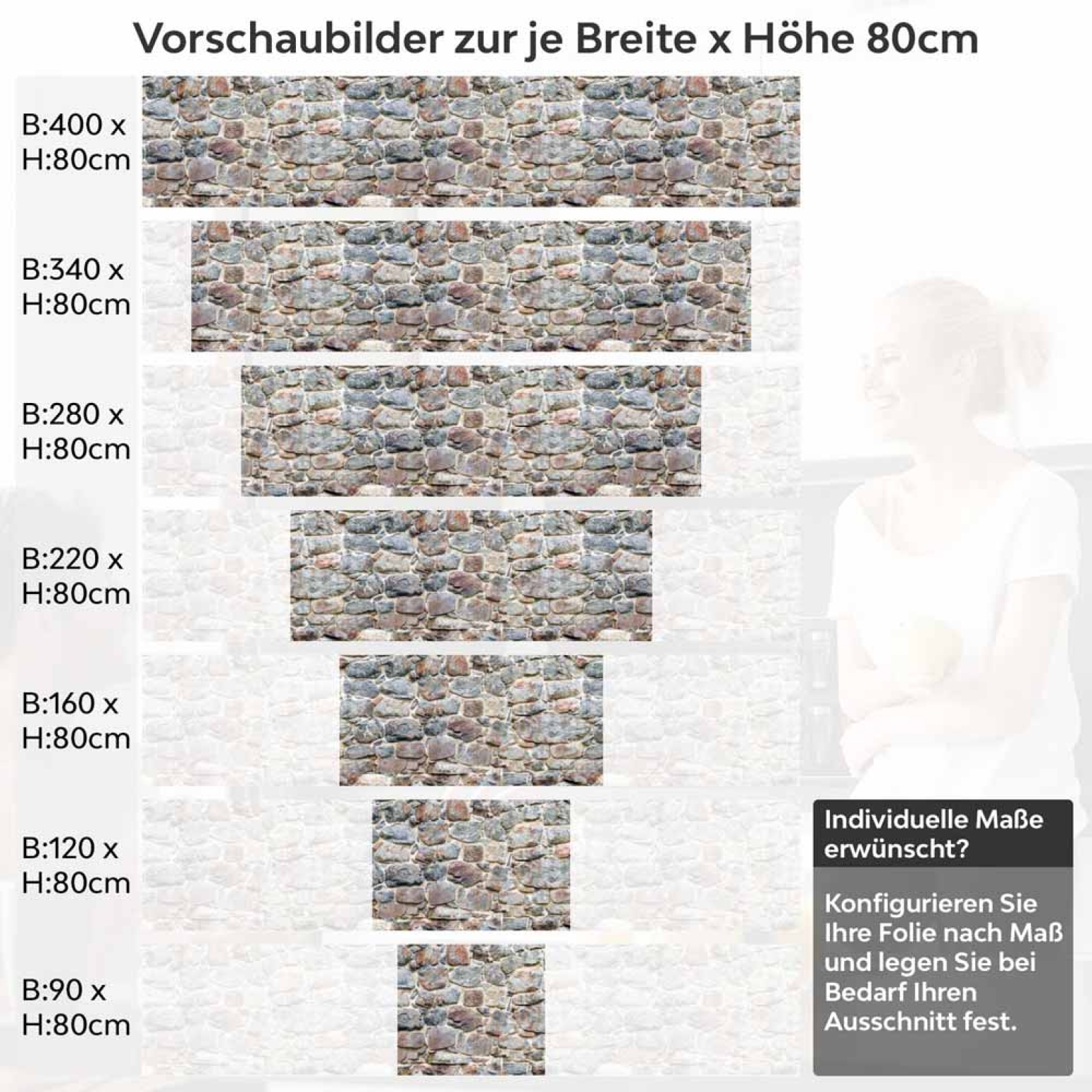 Küchenrückwand Folie Mauerwerkoptik - Charme in Landhausstill Höhe 80cm