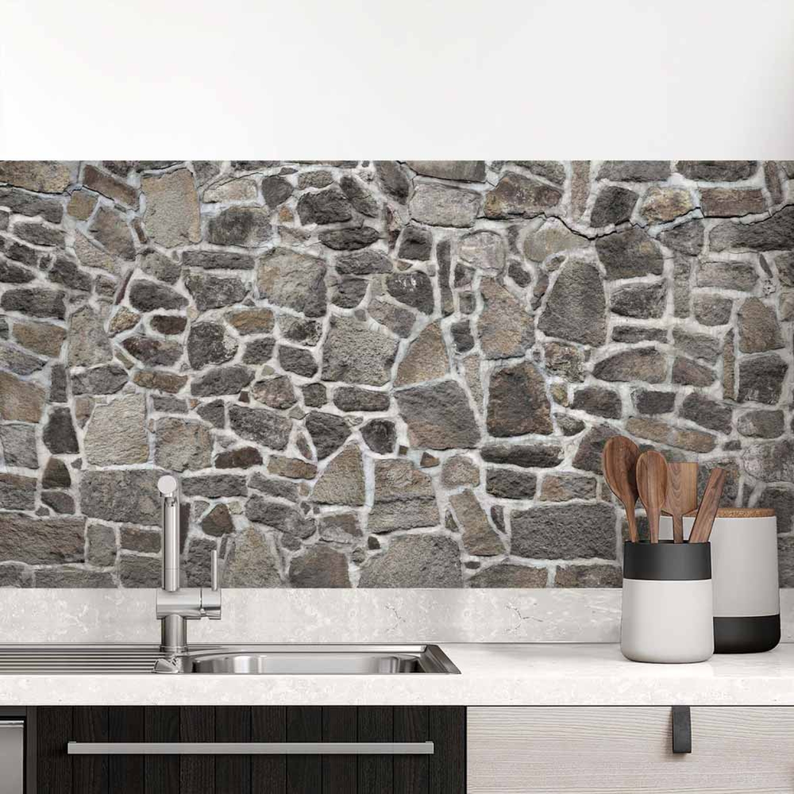 Küchenrückwand Folie Mauerdesign - Perfekt für Landhausküchen
