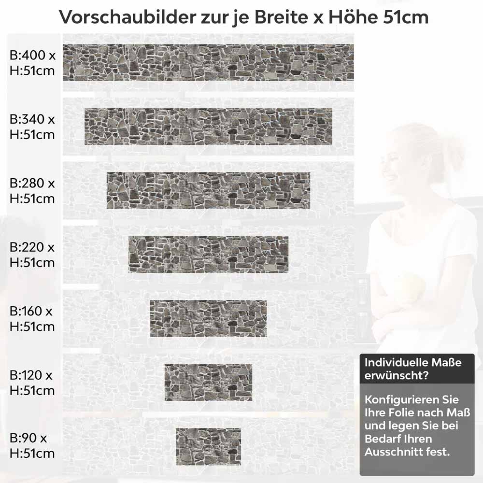 Küchenrückwand Folie Mauerdesign - Perfekt für Landhausküchen Höhe 51cm