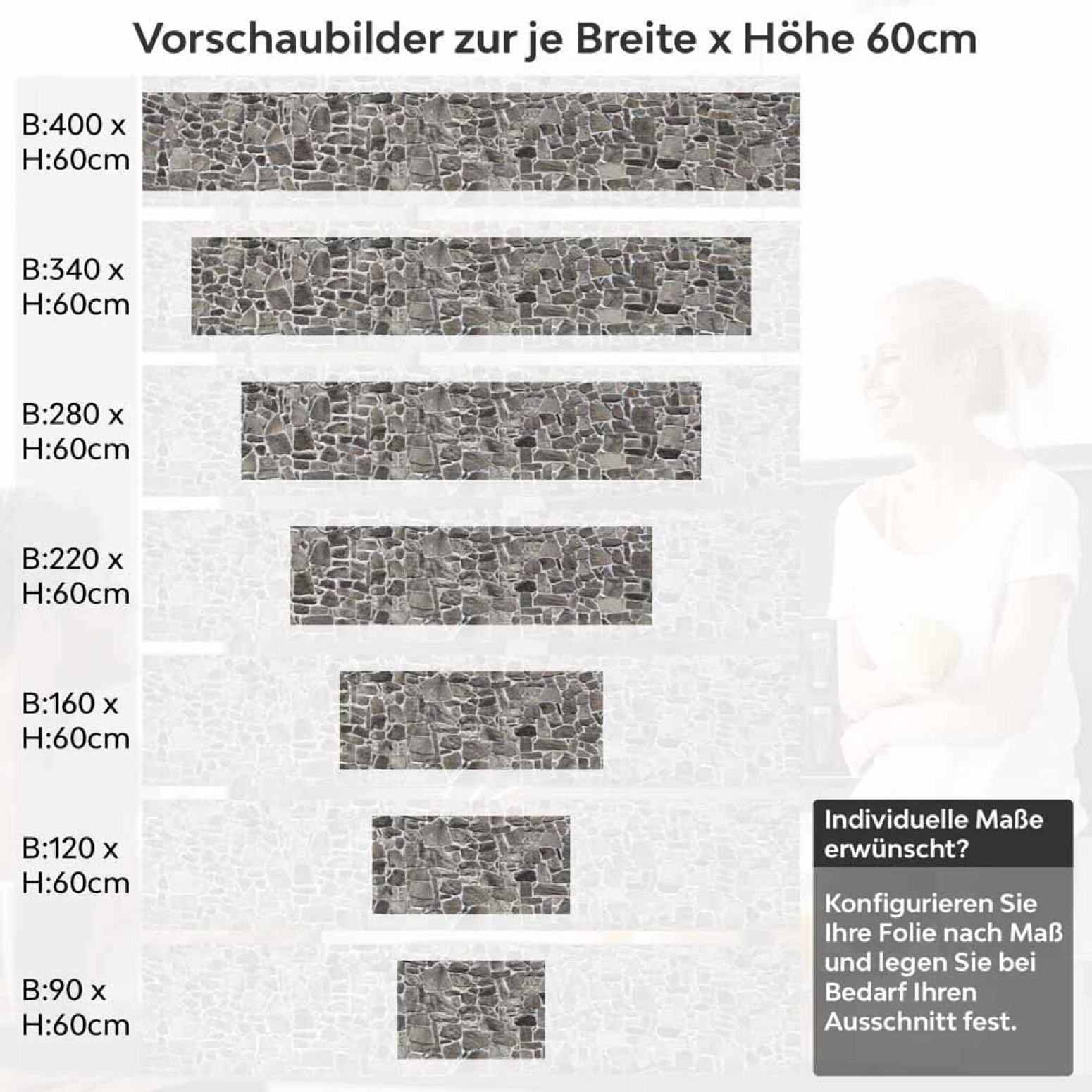Küchenrückwand Folie Mauerdesign - Perfekt für Landhausküchen Höhe 60cm
