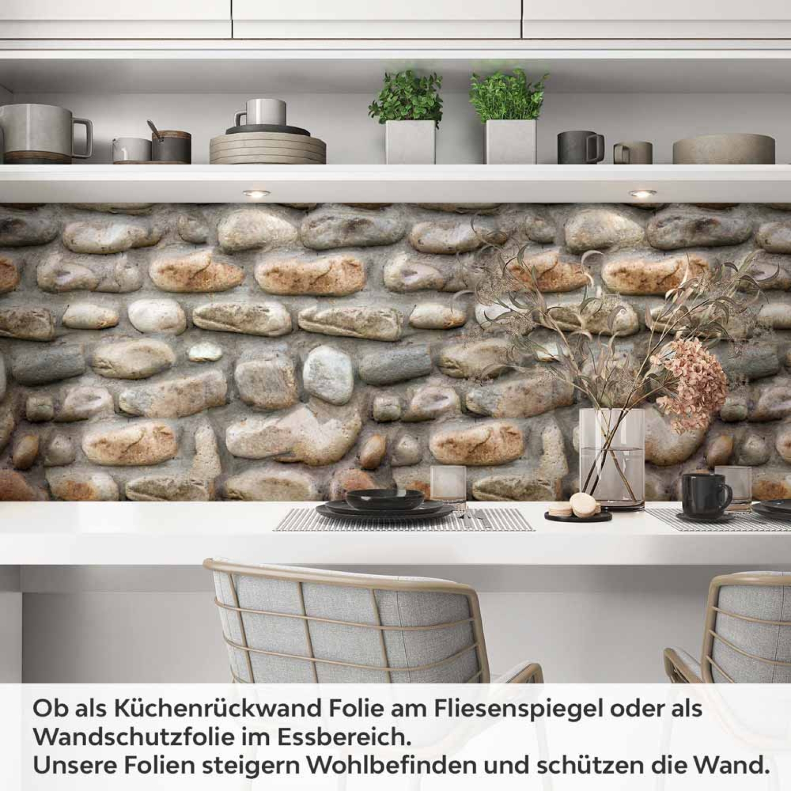 Küchenrückwand Folie Flusssteinmauer - Ländliches Ambiente Artikelbild 1