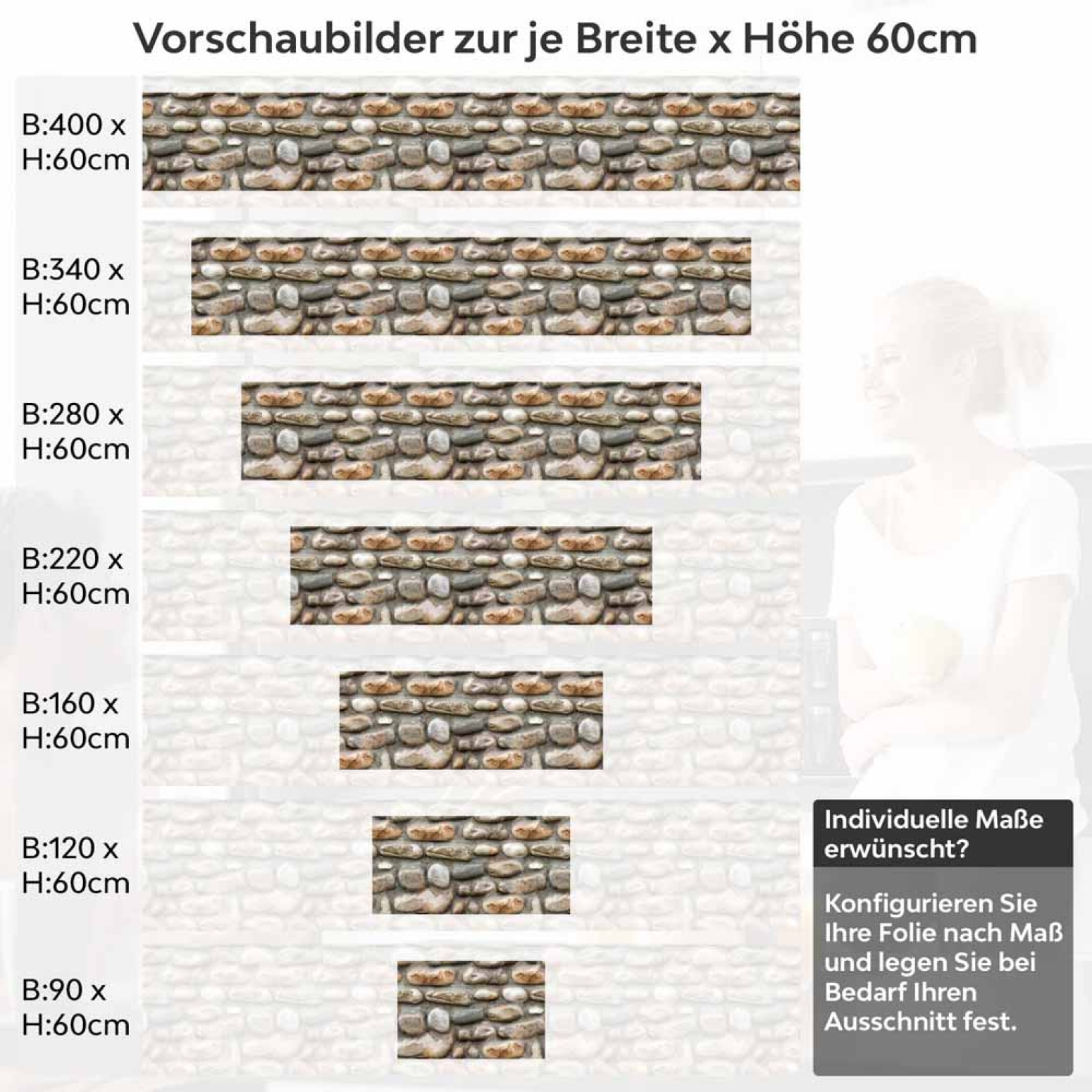 Küchenrückwand Folie Flusssteinmauer - Ländliches Ambiente Höhe 60cm