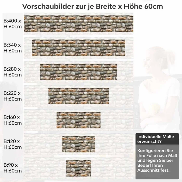 Küchenrückwand Folie Flusssteinmauer - Ländliches Ambiente Höhe 60cm