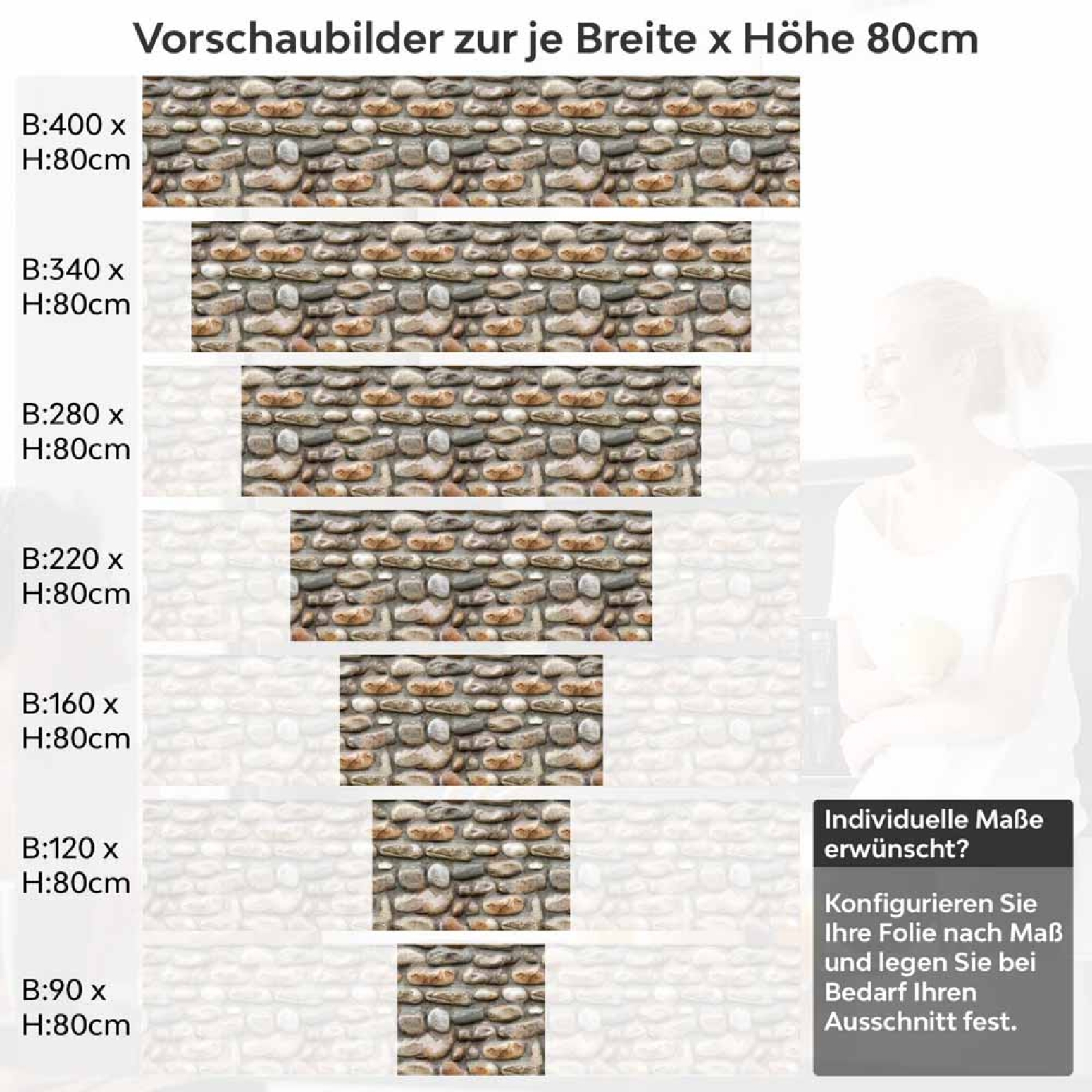 Küchenrückwand Folie Flusssteinmauer - Ländliches Ambiente Höhe 80cm