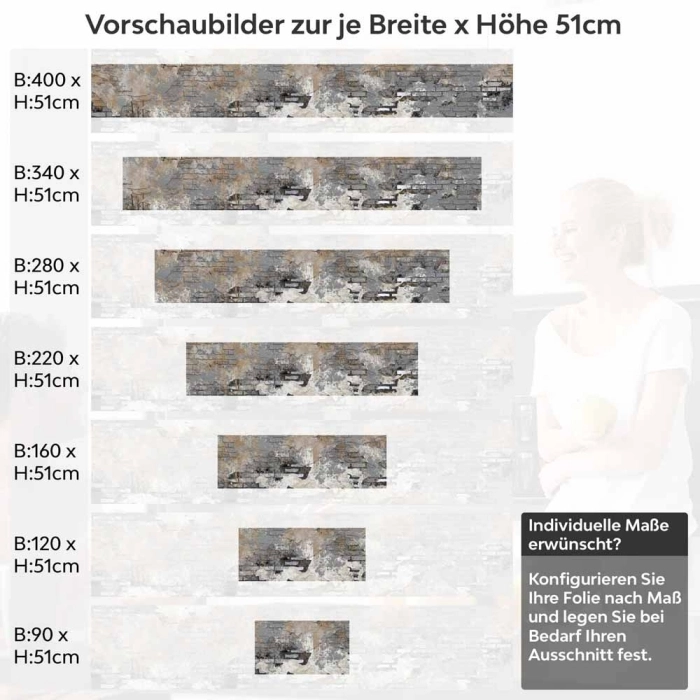 Küchenrückwand Folie abgenutztes Mauerwerk - Loft-Feeling in Ihrer Küche Höhe 51cm