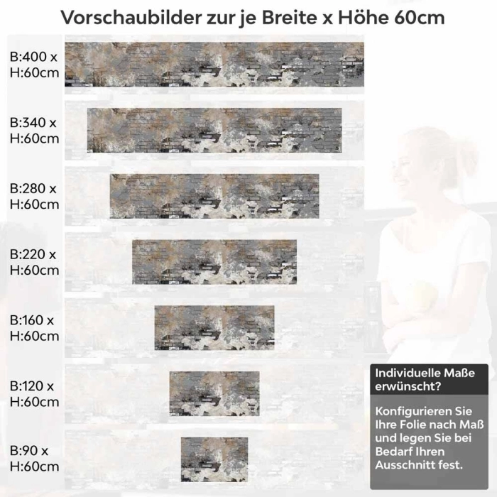 Küchenrückwand Folie abgenutztes Mauerwerk - Loft-Feeling in Ihrer Küche Höhe 60cm