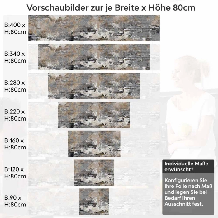 Küchenrückwand Folie abgenutztes Mauerwerk - Loft-Feeling in Ihrer Küche Höhe 80cm