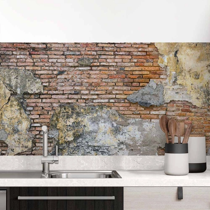 Küchenrückwand Folie verwitterte Wand - Used-Look für die Küche Hauptbild 1