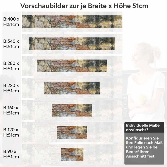 Küchenrückwand Folie verwitterte Wand - Used-Look für die Küche Höhe 51cm