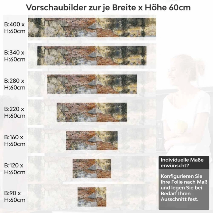 Küchenrückwand Folie verwitterte Wand - Used-Look für die Küche Höhe 60cm