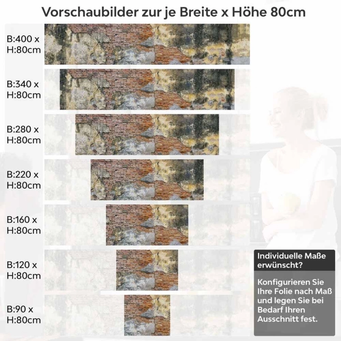 Küchenrückwand Folie verwitterte Wand - Used-Look für die Küche Höhe 80cm