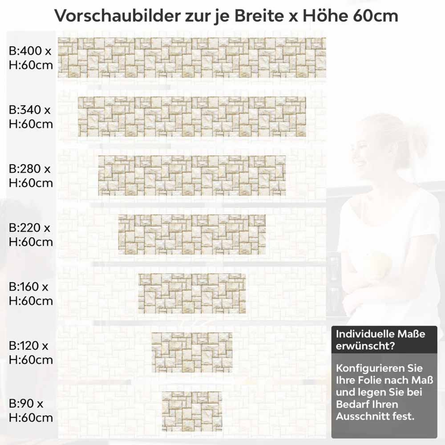 Küchenrückwand Folie Sandfarbene Steine Höhe 60cm