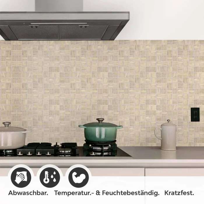 Küchenrückwand Folie Beige Mosaikoptik Detailbild 1