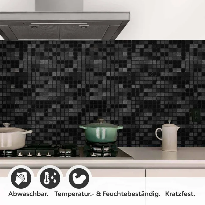 Küchenrückwand Folie Mosaik Schwarz - Dunkler Luxus Detailbild 1