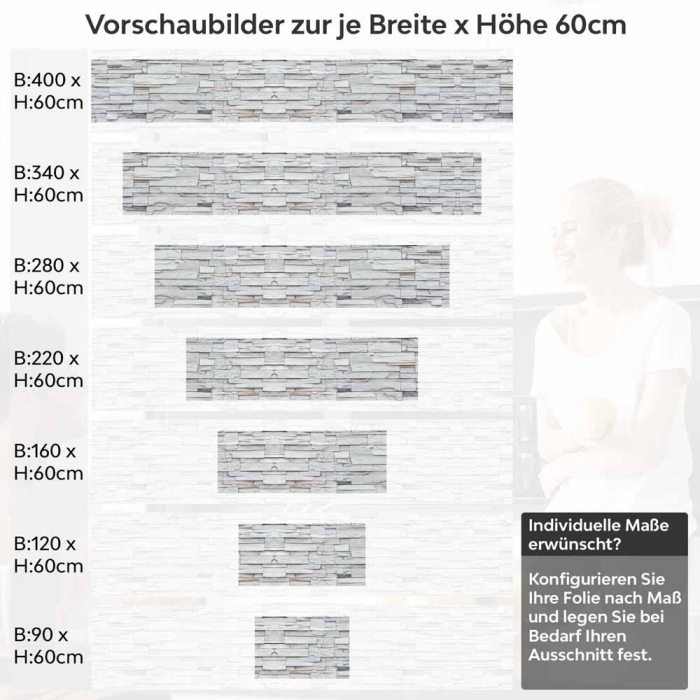 Küchenrückwand Folie Schiefersteine - Steinwandoptik für moderne Küchen Höhe 60cm