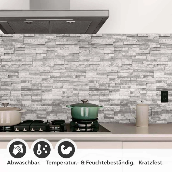 Küchenrückwand Folie Backstein Hell-Weiß - Minimalistischer Chic Detailbild 1