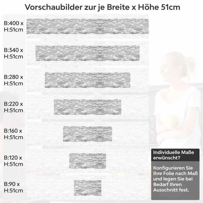 Küchenrückwand Folie Backstein Hell-Weiß - Minimalistischer Chic Höhe 51cm