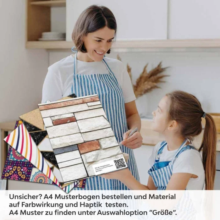 Küchenrückwand Folie Naturstein Look - Rustikaler trifft Farbe A4 Muster