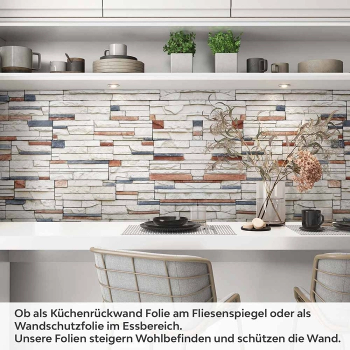 Küchenrückwand Folie Naturstein Look - Rustikaler trifft Farbe Artikelbild 1