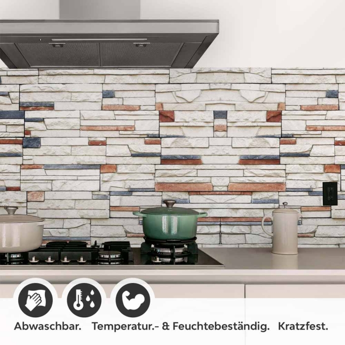 Küchenrückwand Folie Naturstein Look - Rustikaler trifft Farbe Detailbild 1