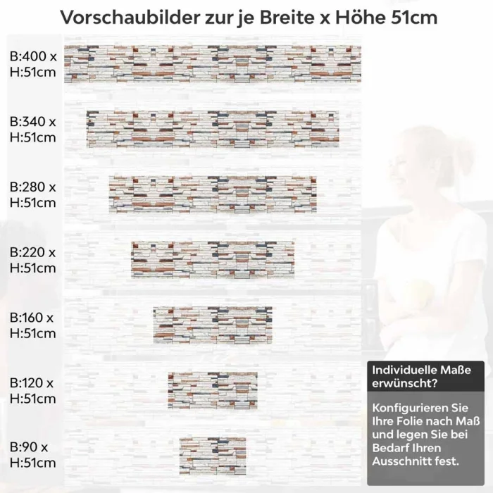 Küchenrückwand Folie Naturstein Look - Rustikaler trifft Farbe Höhe 51cm