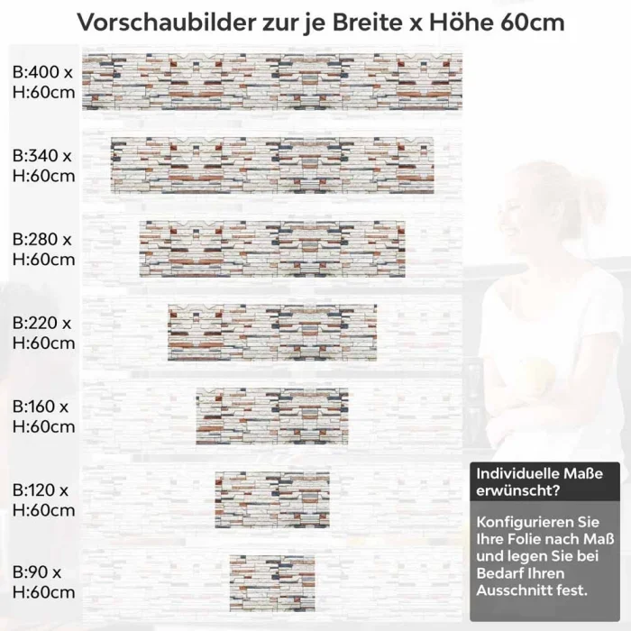 Küchenrückwand Folie Naturstein Look - Rustikaler trifft Farbe Höhe 60cm
