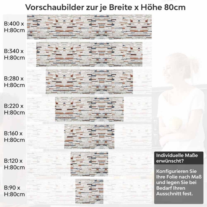 Küchenrückwand Folie Naturstein Look - Rustikaler trifft Farbe Höhe 80cm
