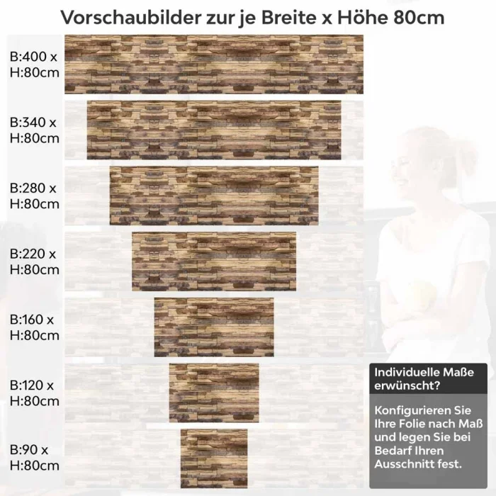 Küchenrückwand Folie Steinriemchen Steinmauer Höhe 80cm