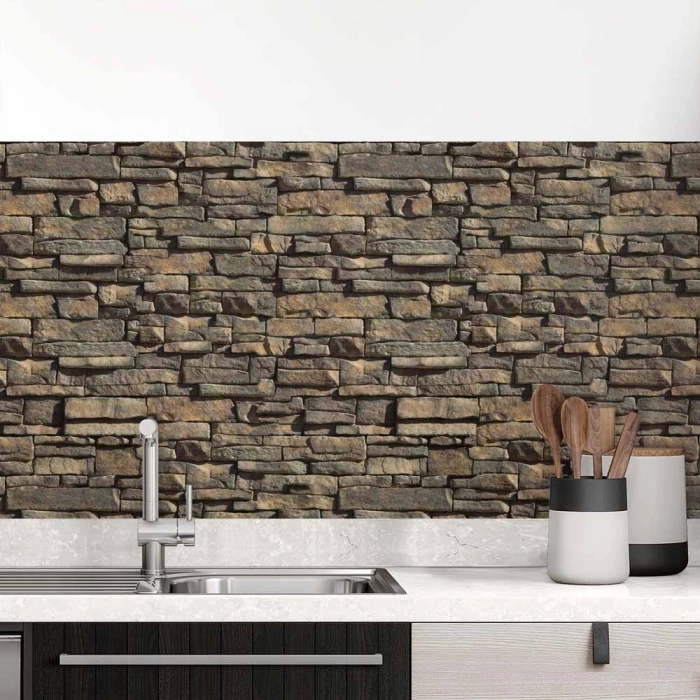 Küchenrückwand Folie Steinstruktur Dunkelbraun