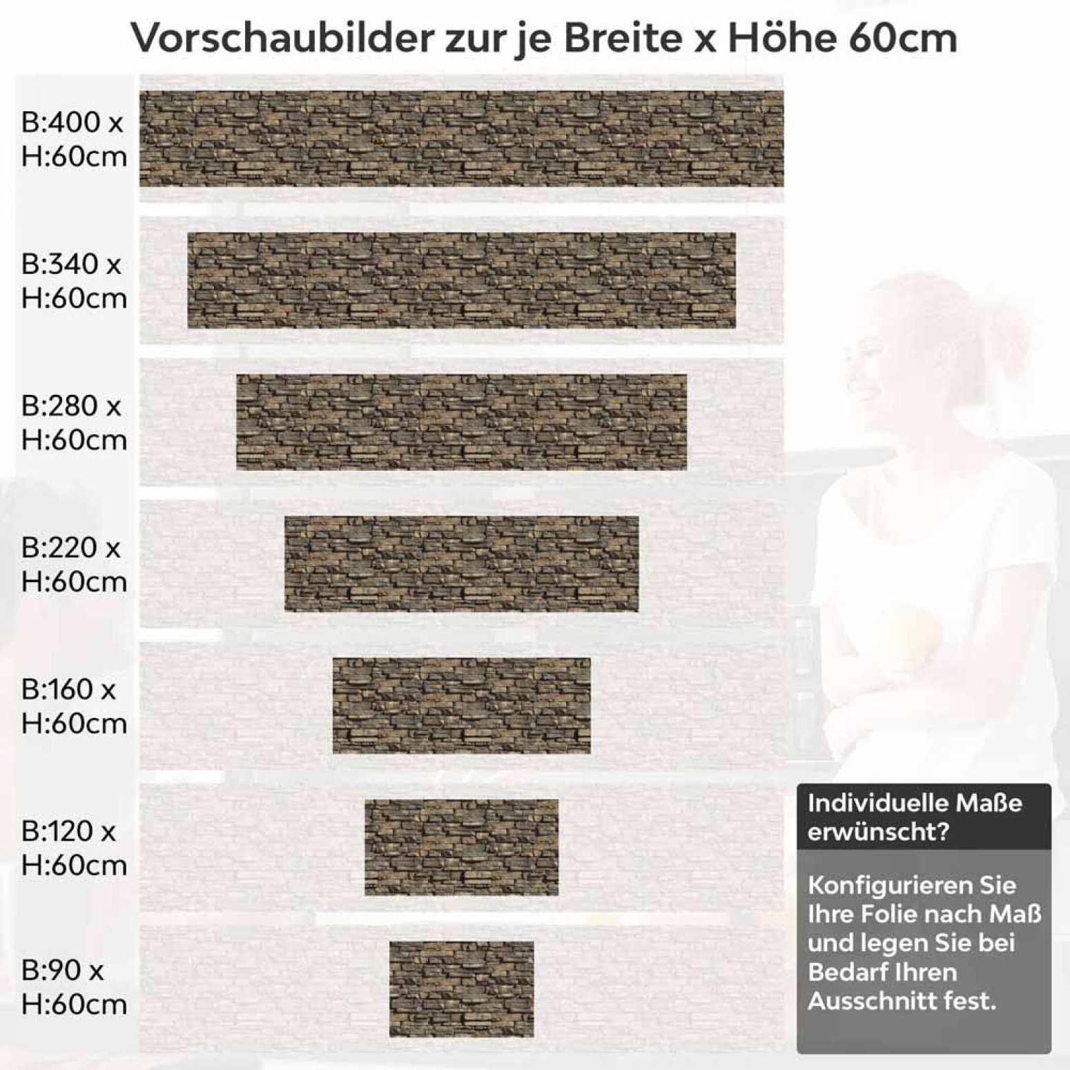 Küchenrückwand Folie Steinstruktur Dunkelbraun Höhe 60cm