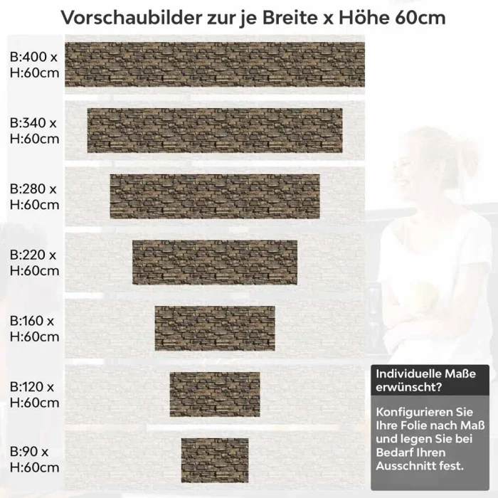 Küchenrückwand Folie Steinstruktur Dunkelbraun Höhe 60cm