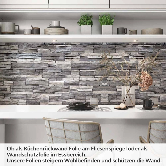 Küchenrückwand Folie Wandsteinoptik - Naturgetreue Schiefer in edlen Grautönen Artikelbild 1
