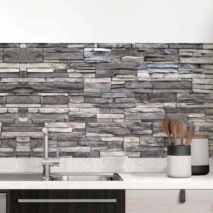Küchenrückwand Folie Wandstein - Naturgetreu in edlen Grautönen