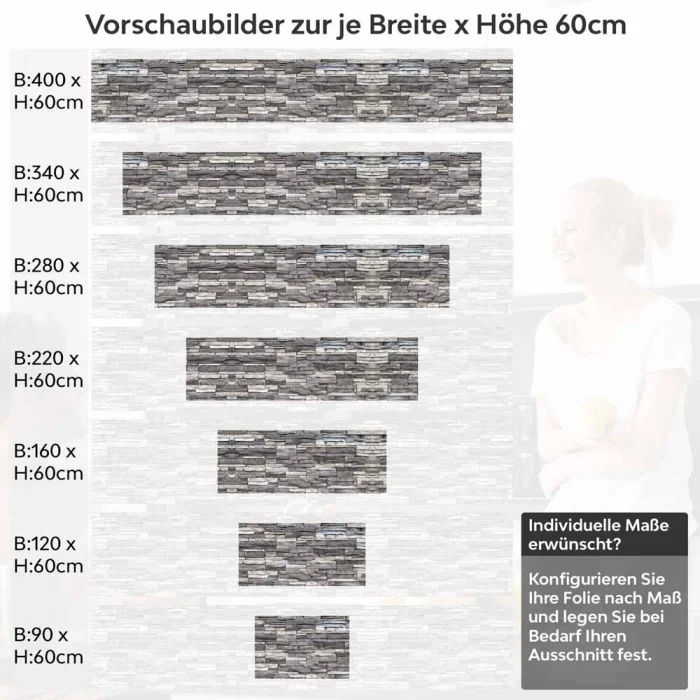 Küchenrückwand Folie Wandsteinoptik - Naturgetreue Schiefer in edlen Grautönen Höhe 60cm