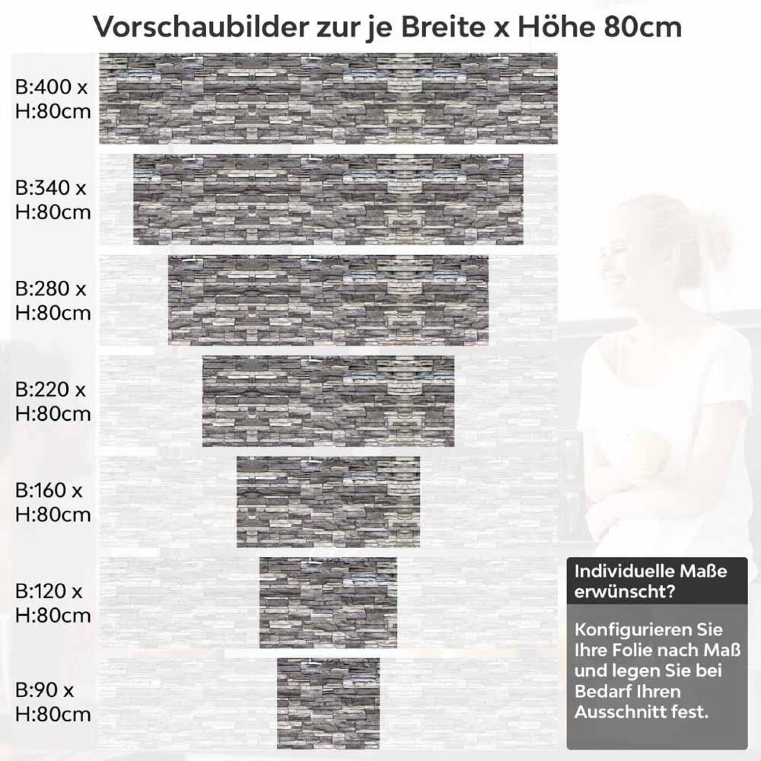 Küchenrückwand Folie Wandsteinoptik - Naturgetreue Schiefer in edlen Grautönen Höhe 80cm