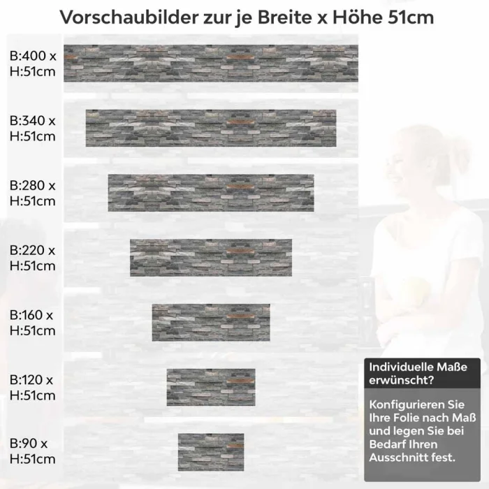 Küchenrückwand Folie - Vielschichtige Schieferoptik mit natürlichen Nuancen Höhe 51cm
