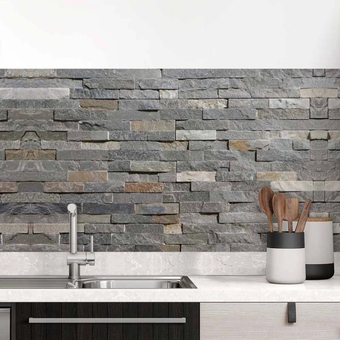 Küchenrückwand Folie Schieferoptik mit markanter Symmetrie