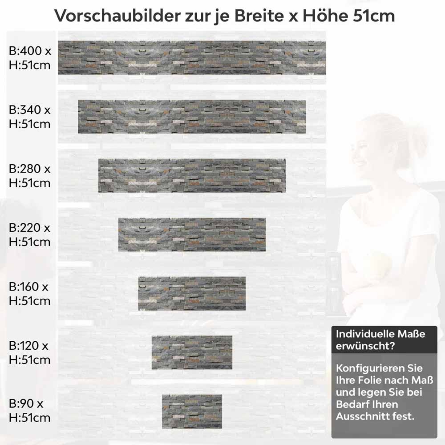 Küchenrückwand Folie Schieferoptik mit markanter Symmetrie Höhe 51cm