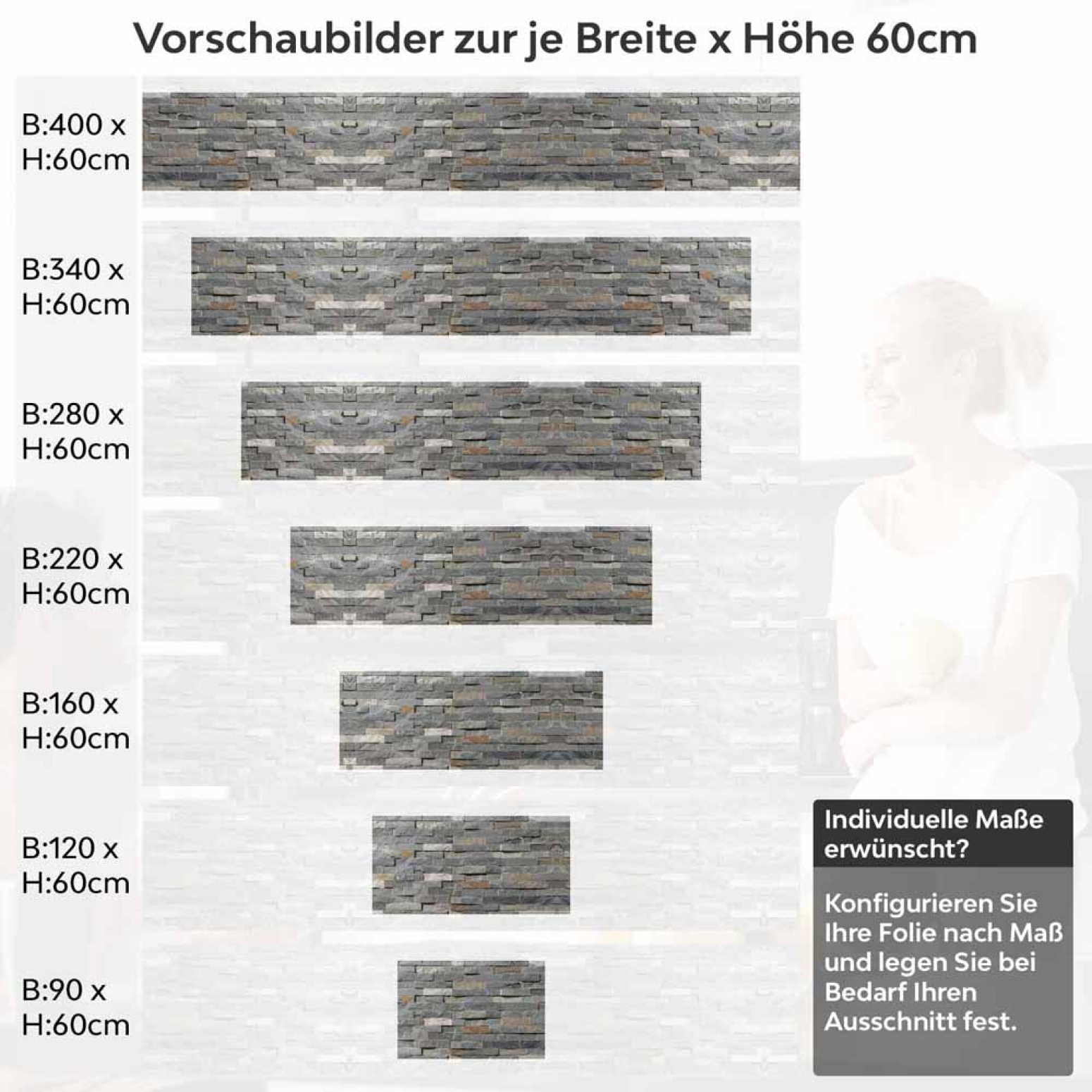 Küchenrückwand Folie Schieferoptik mit markanter Symmetrie Höhe 60cm