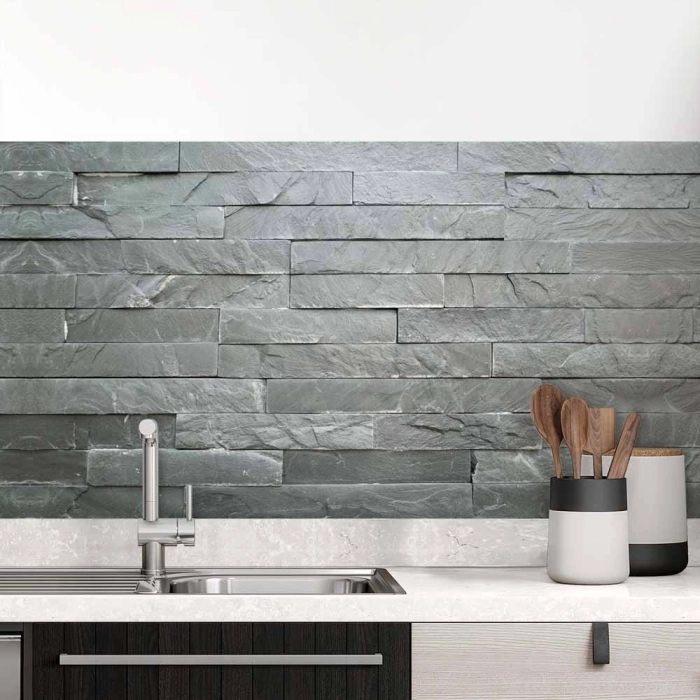Küchenrückwand Folie Schieferstein - Steinoptik in Anthrazitgrau