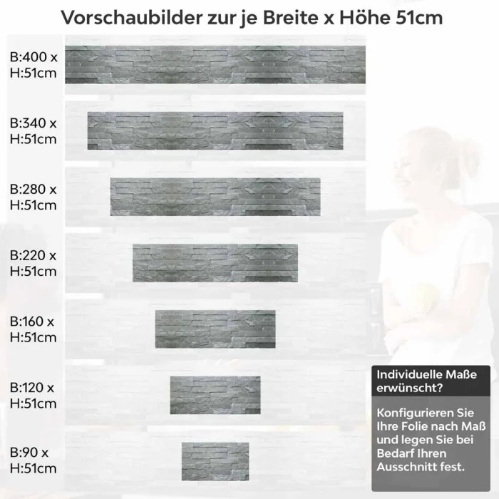 Küchenrückwand Folie Schieferstein - Steinoptik in Anthrazitgrau Höhe 51cm