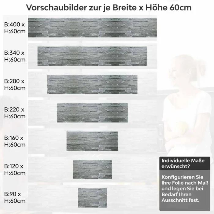 Küchenrückwand Folie Schieferstein - Steinoptik in Anthrazitgrau Höhe 60cm