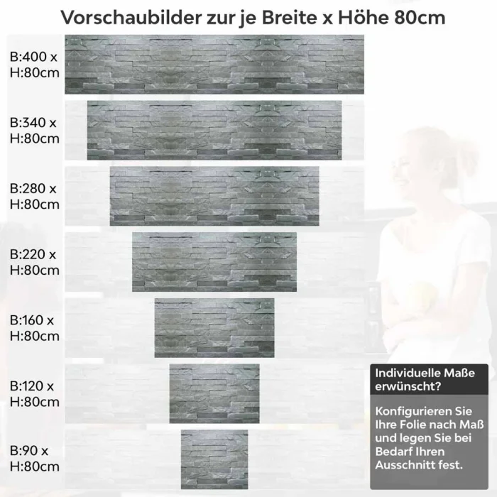 Küchenrückwand Folie Schieferstein - Steinoptik in Anthrazitgrau Höhe 80cm