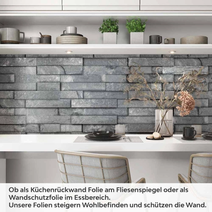 Küchenrückwand Folie Schiefer Steinwand - Grau für urbanes Flair Artikelbild 1