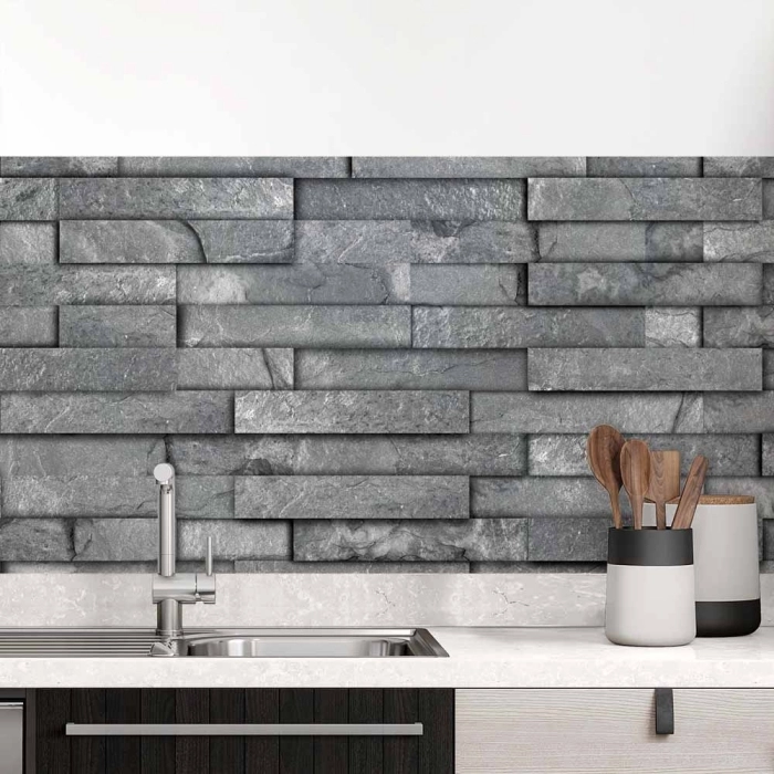 Küchenrückwand Folie Schiefer Steinwand - Grau für urbanes Flair