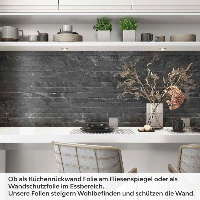Küchenrückwand Folie Dunkle Schieferstein-Optik für elegante Küchen Artikelbild 1