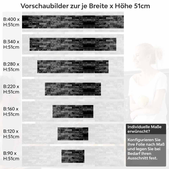 Küchenrückwand Folie Schieferoptik Schwarz - Eleganz für Ihre Küche Höhe 51cm