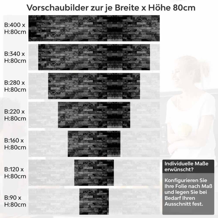 Küchenrückwand Folie Schieferoptik Schwarz - Eleganz für Ihre Küche Höhe 80cm