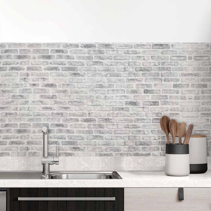 Küchenrückwand Folie Maueroptik Grau-Weiß - Skandinavisches Flair