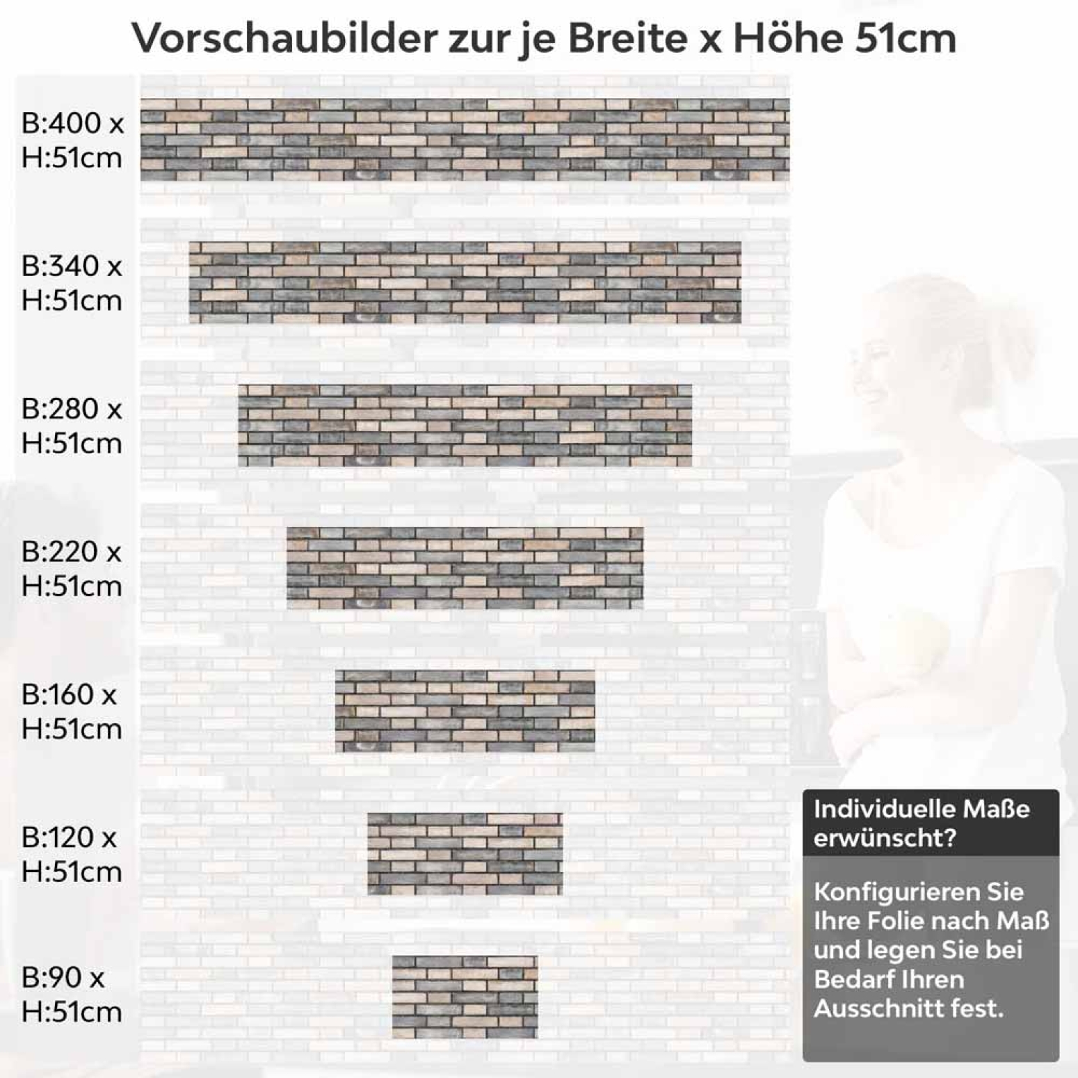 Küchenrückwand Folie Klinker Riemchen - Robuste Ziegelstein-Optik Höhe 51cm
